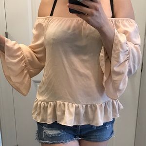 Pink off the shoulder top with bell sleeves